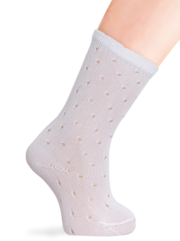 Calcetines Altos Perlé Calado Lateral Blanco • Gateos Moda Infantil